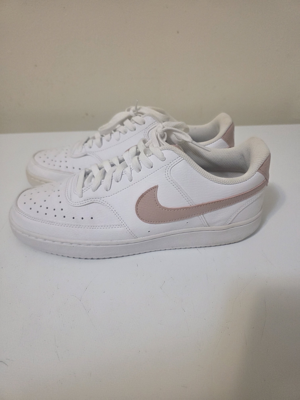 Nike Women's White Sneakers with Blush Swoosh
